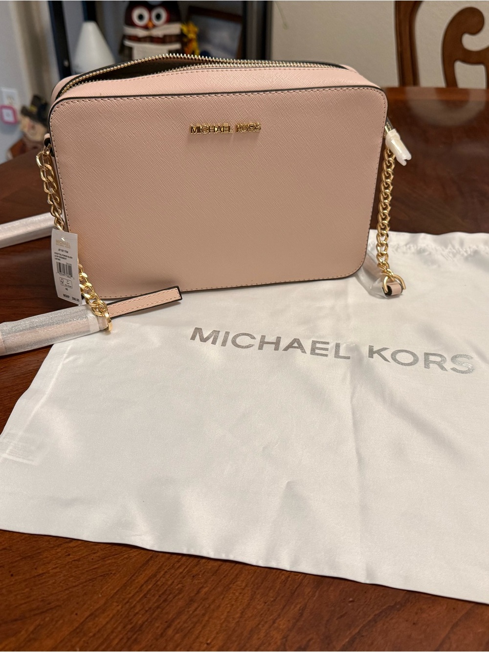 Michael Kors Blush Saffiano Leather Crossbody with Gold Chain